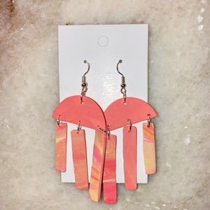 Handmade Clay Earrings (Orange Marble) 🧡